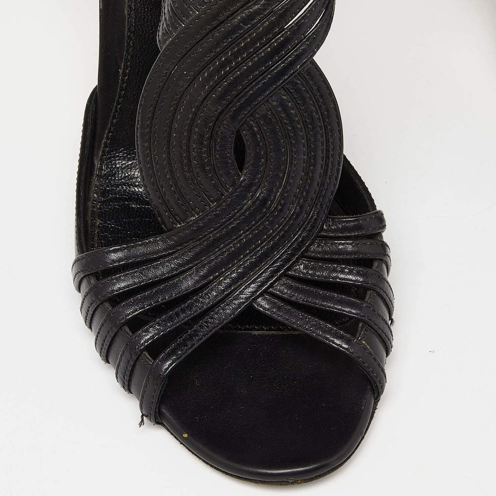 Sergio Rossi Black Leather Strappy Sandals - Picture 8 of 9